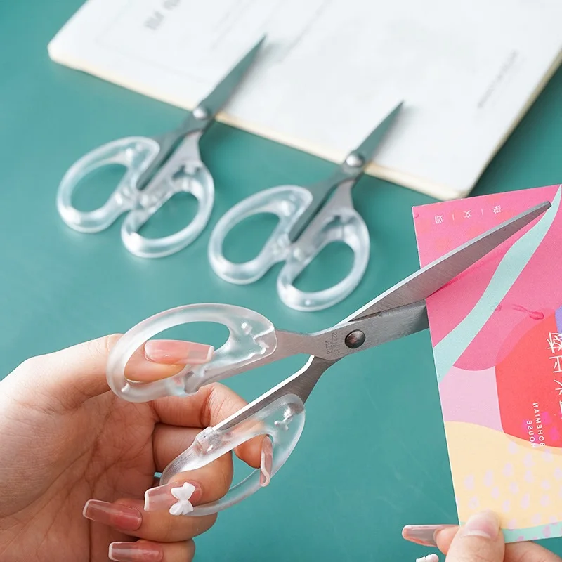 3 Sizes Fashion Transparent Plastic Handle Scissors Student DIY Paper Cutter Tool School Office Supply Stationery Gift