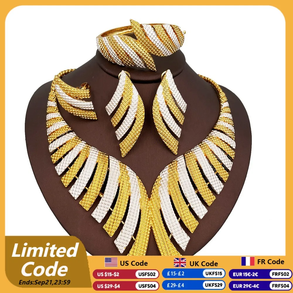 

Luxury Two Tone Big Jewelry Set Gold Plated Necklace Bracelet Large Earring Ring For Women Bridal Africal Wedding Gift 2025 New