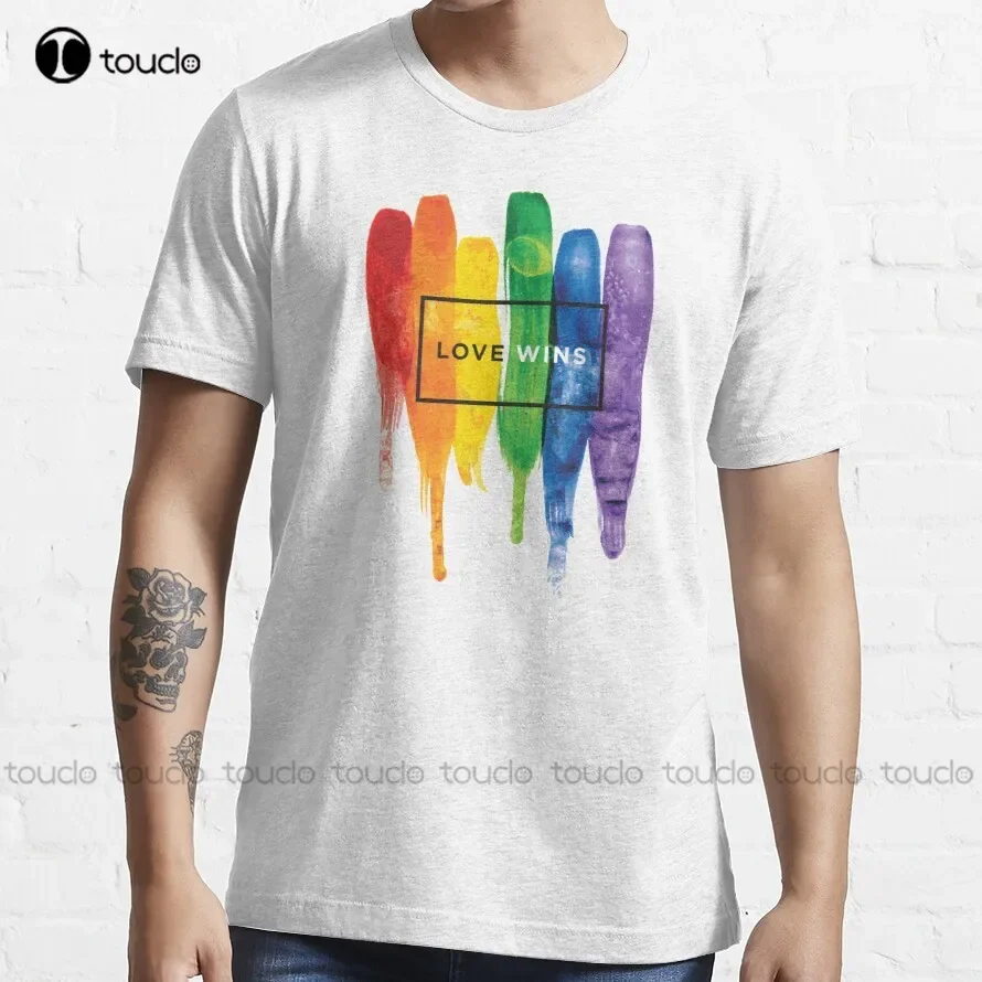 Watercolor Lgbt Love Wins Rainbow Paint Typographic T-Shirt Sleep Shirt Custom Aldult Teen Unisex Digital Printing Tee Shirt