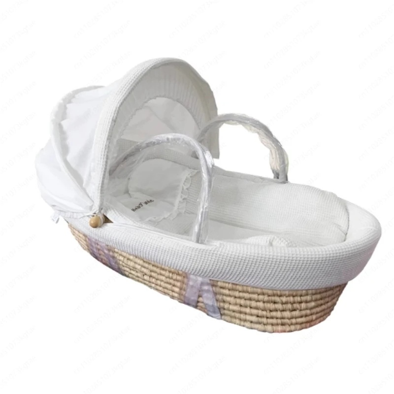 Newborn Baby Carry Basket - Handwoven Wicker Portable Bassinet for Car & Home
