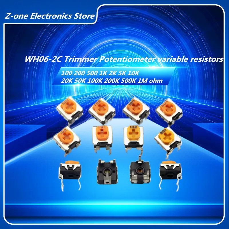 20PCS WH06-2C Trimmer Potentiometer variable resistors WH06 100 200 500 1K 2K 5K 10K 20K 50K 100K 200K 500K 1M ohm