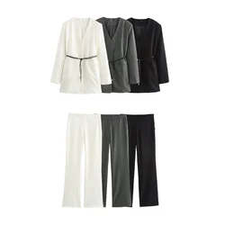 2024 RARF new women's European and American style belt long sleeved casual suit jacket straight leg pants set