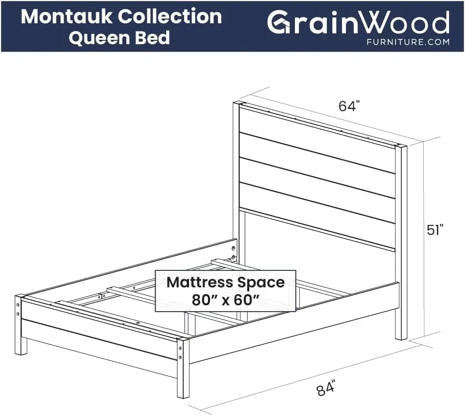 Grain Wood Furniture Montauk Solid Wood Bed, Queen Size, Driftwood