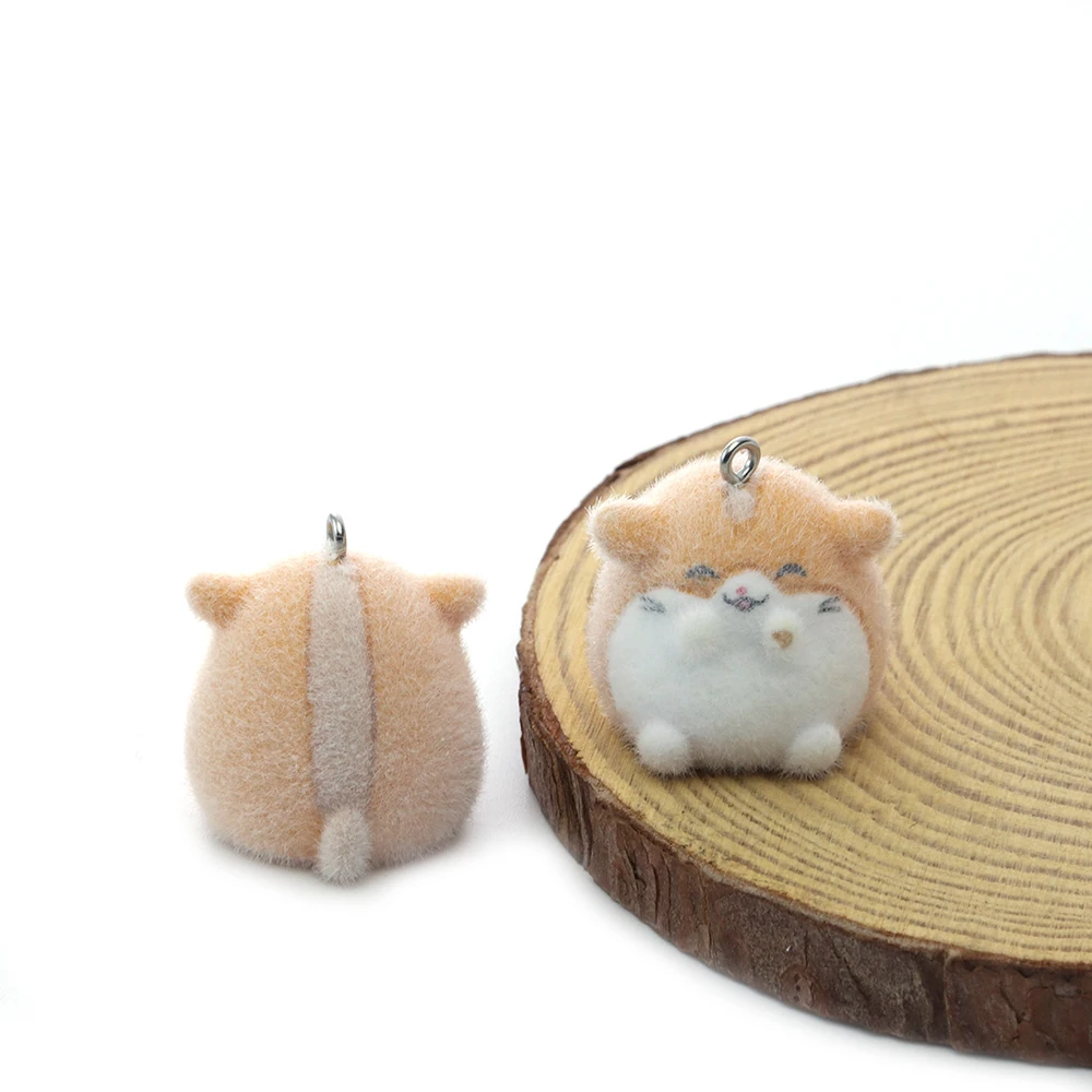 20pcs 3D Flocking Resin Cute Hamster Charms Pendants Accessories for Necklaces Earrings Keychain Making DIY Jewelry Adornment