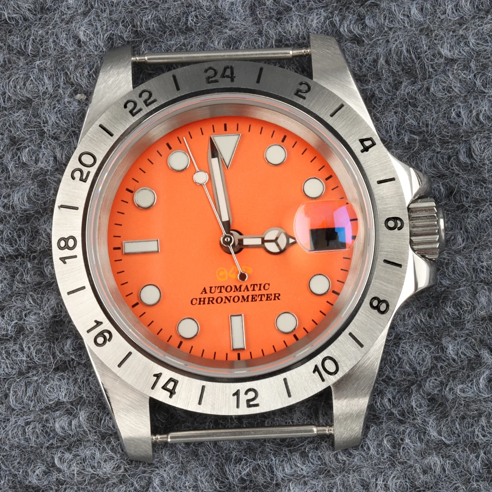 

39mm Case NH35 Dial Hands Green Luminous Sapphire Glass EXP 24 hour Bezel Watch Case For NH35 NH36 NH38 NH34 Movement Explorer