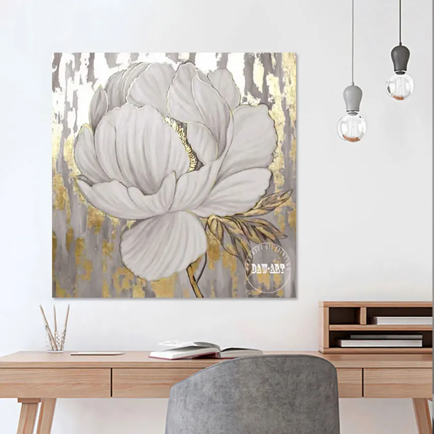 

Abstract Acrylic Paintings Flowers Frameless Canvas Picture Gold Foil Painting Modern Textured Wall Art Kids Room Decoration