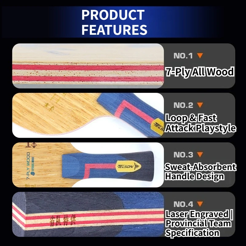 LOKI Telson Jifeng 7 Max Table Tennis Racket Blade 7-Ply Pure Wood Limba Surface OFF+ Ping Pong Paddle for Intermediate Players view 2
