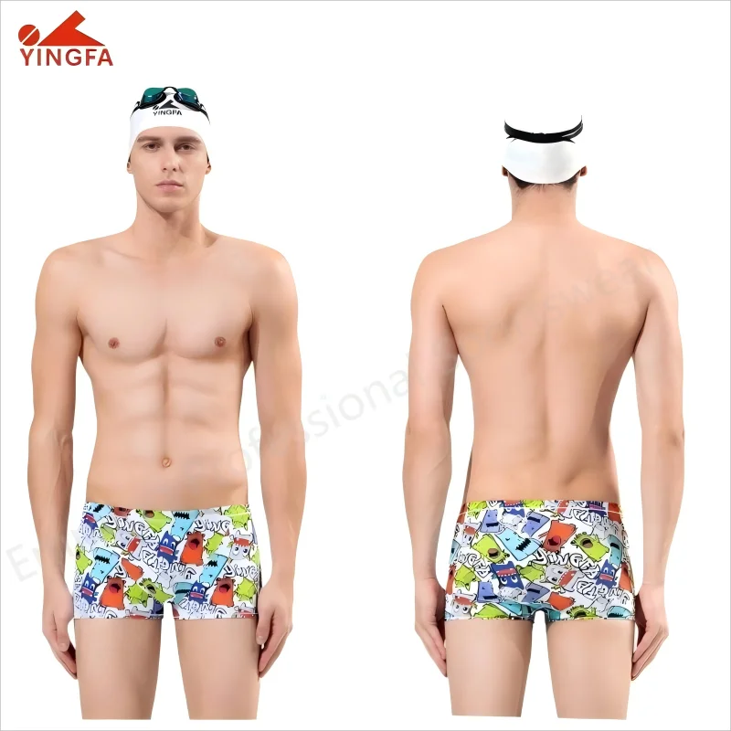 YINGFA Men's Swimming Trunks Boxer Male Professional Racing Swimwear Fashionable Printed Quick Drying Boxer Shorts For Mens