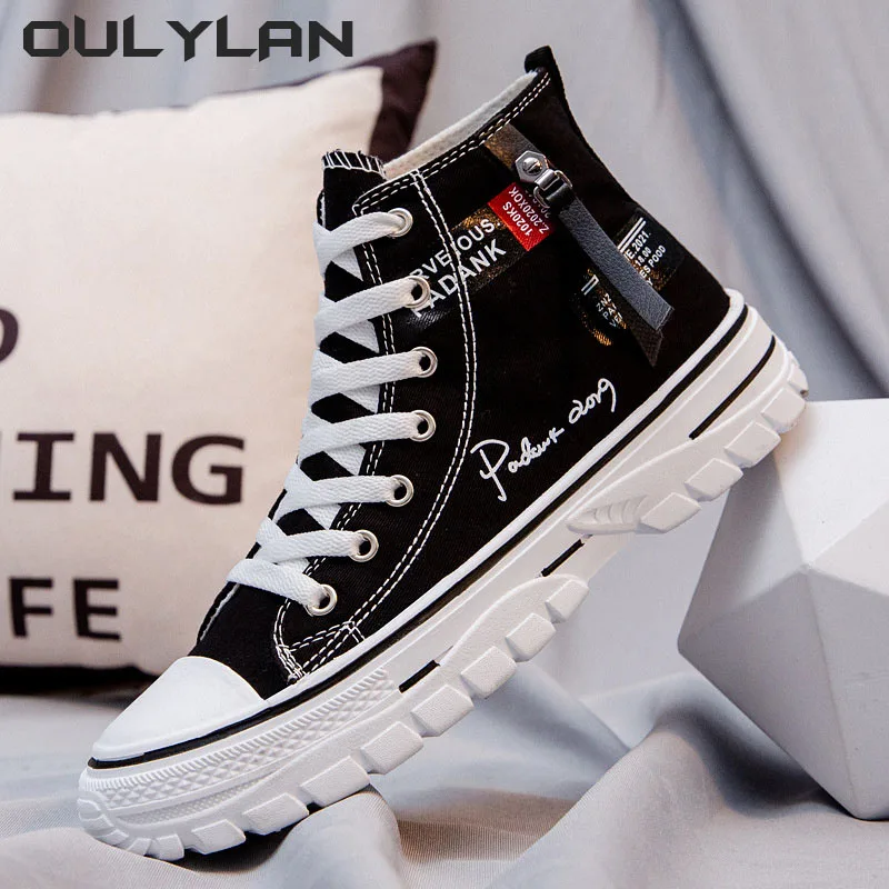 Fashion Style Footwear Letter Trendy Men's Shoes Casual Non-slip Wear-resistant High Top Breathable Canvas Shoes Student 2024