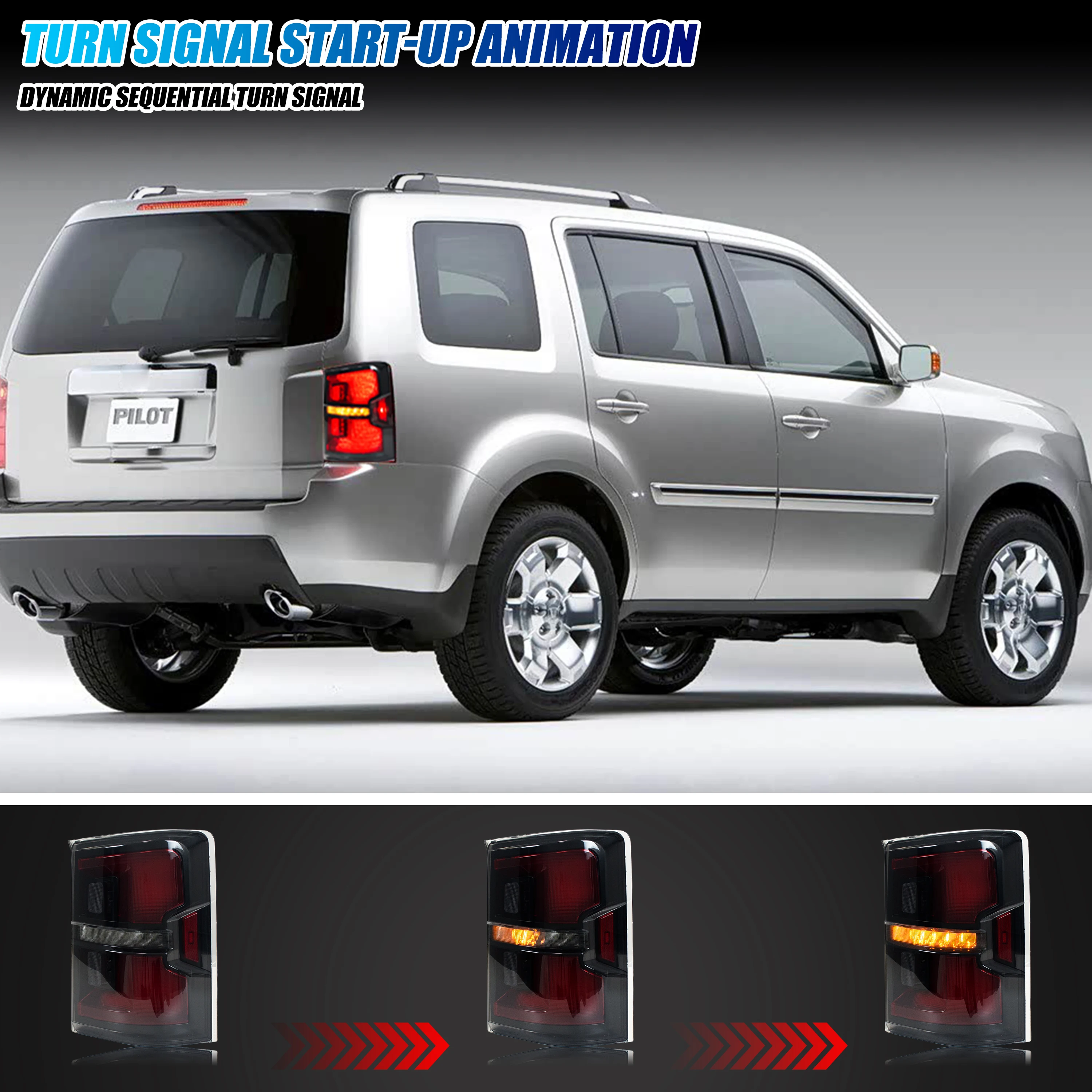 أضواء خلفية LED لهوندا بايلوت 2009-2015 EX LX Touring SE بدء التشغيل الرسوم المتحركة متتابعة بدوره إشارة مجموعة المصابيح الخلفية السوداء