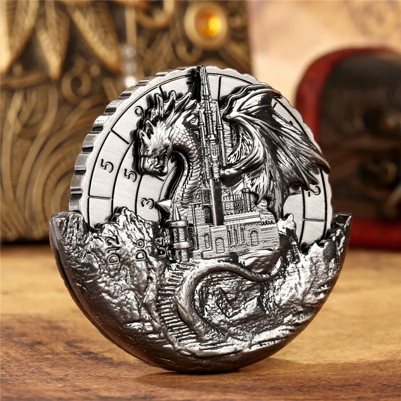 7-in-1 Drache und Schloss Fingerspitzenroulette DND Wheel Dice Spinner Tischplatte Rollenspiel Brettspielzubehör mit Aufbewahrungsbox