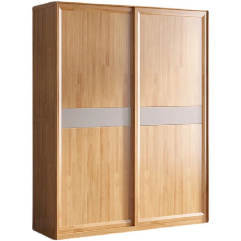 

Nordic solid wood sliding wardrobe sliding door hanging clothes rod storage glass small apartment household