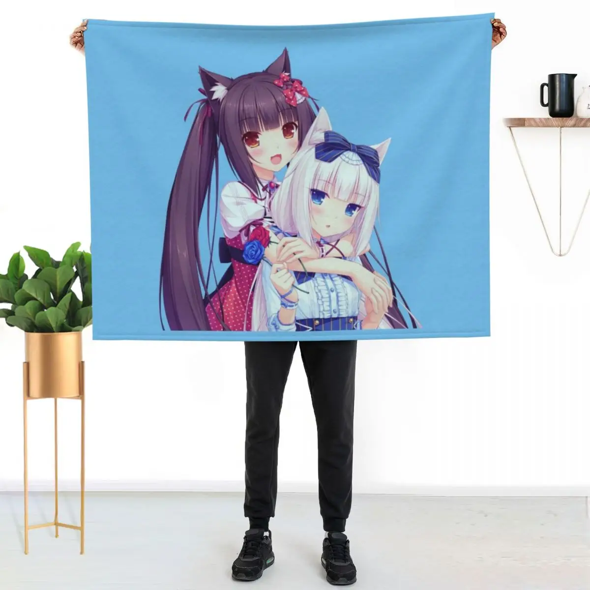 Vanilla Chocola Nekopara Catgirl Anime Kawaii Throw Blanket Warm Flannel Blanket for Couch Chair Bedroom