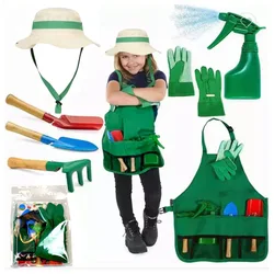 Kids Party Cosplay Costumes, Avental de Jardim Infantil, Luvas de Jardim, Crescer Flores, Jogar Brinquedos Científicos, Conjunto de Ferramentas