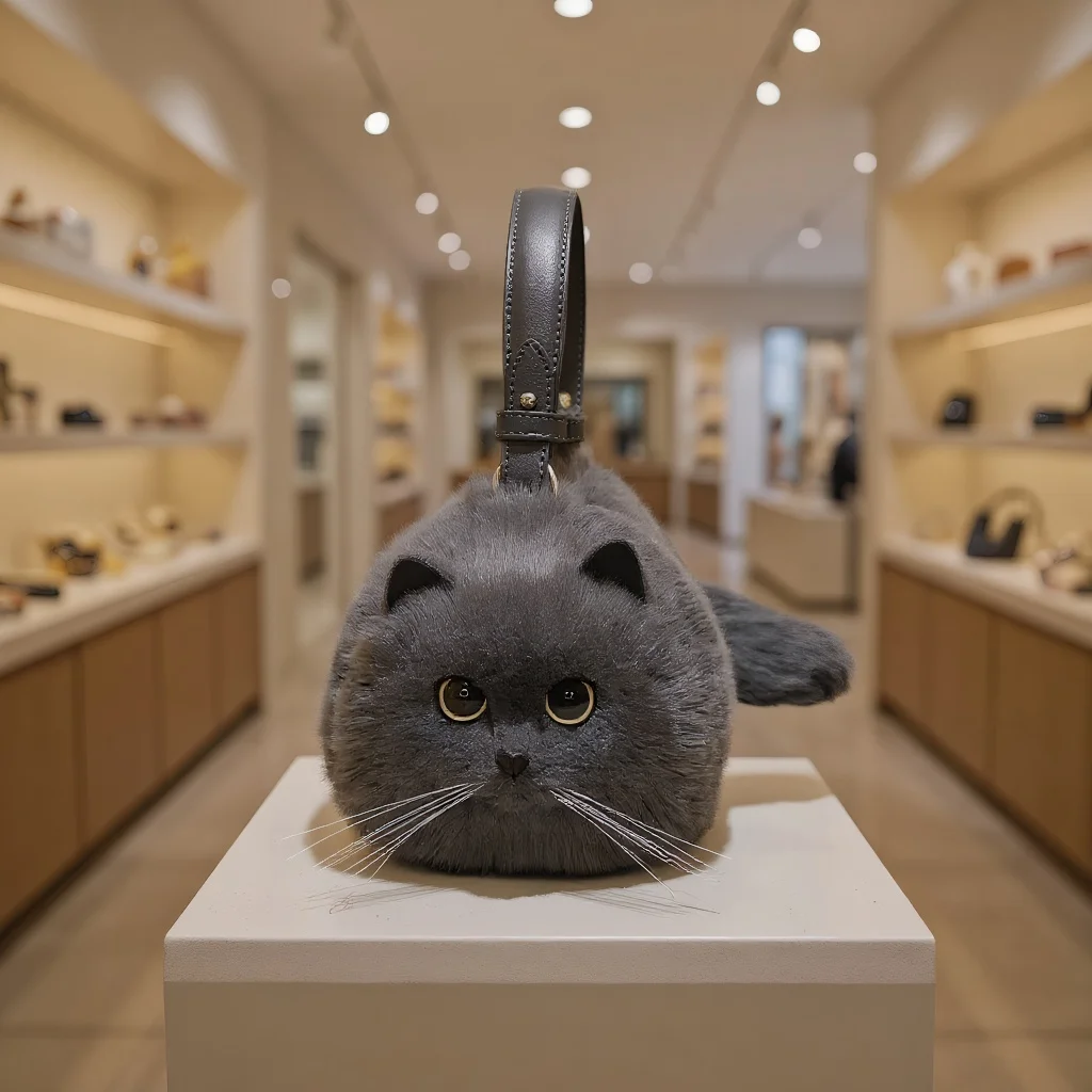 

Cute Fashion Grey Cat Hand Bag Mini Crossbody Clutch with Versatile Chain High Quality Women's Bag