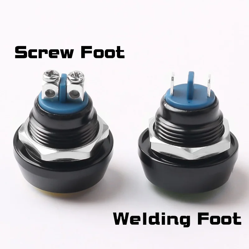 12MM Metal Push Button Switch Oxide Black Ball Head 1NO 2Pins Momentary Screw/Welding Foot Red Yellow Green Blue White Silver