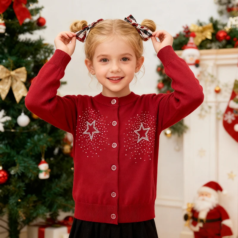 

Рождественский вязаный свитер для маленьких девочек от 2 до 7 лет, осенний свитер с длинными рукавами и пентаграммой, детский вязаный свитер для маленьких девочек