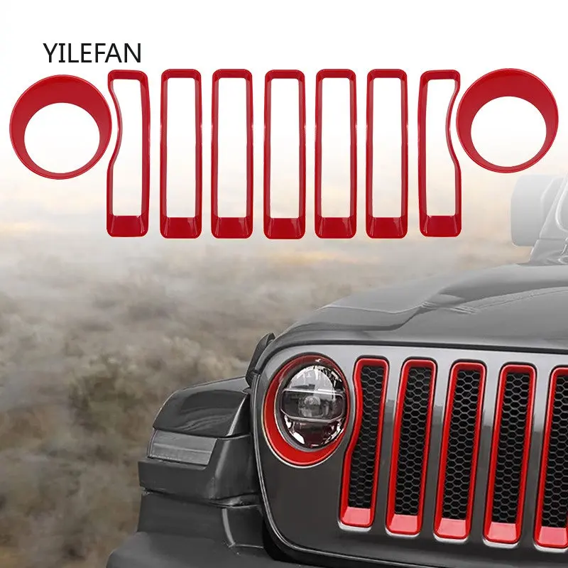 

018-2022 Jeep Wrangler JL Mesh Grille Grill Insert+Headlight Turn Light Cover Trim JL JLU for Jeep Gladiator JT