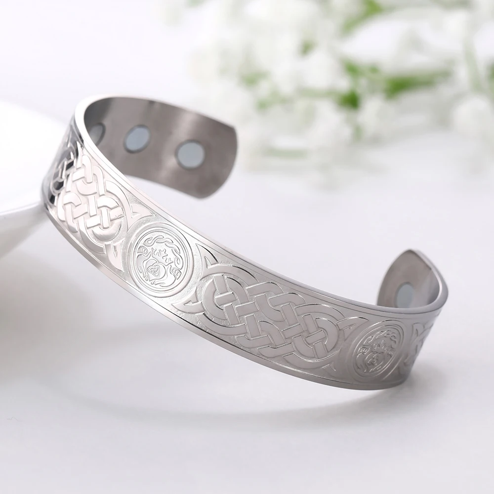 Kkjoy Armreifen für Frauen Männer Silber Farbe Edelstahl Liebe Vogel Knoten Triquetra Öffnung Armband Vintage Mode accessoires – Detail 3