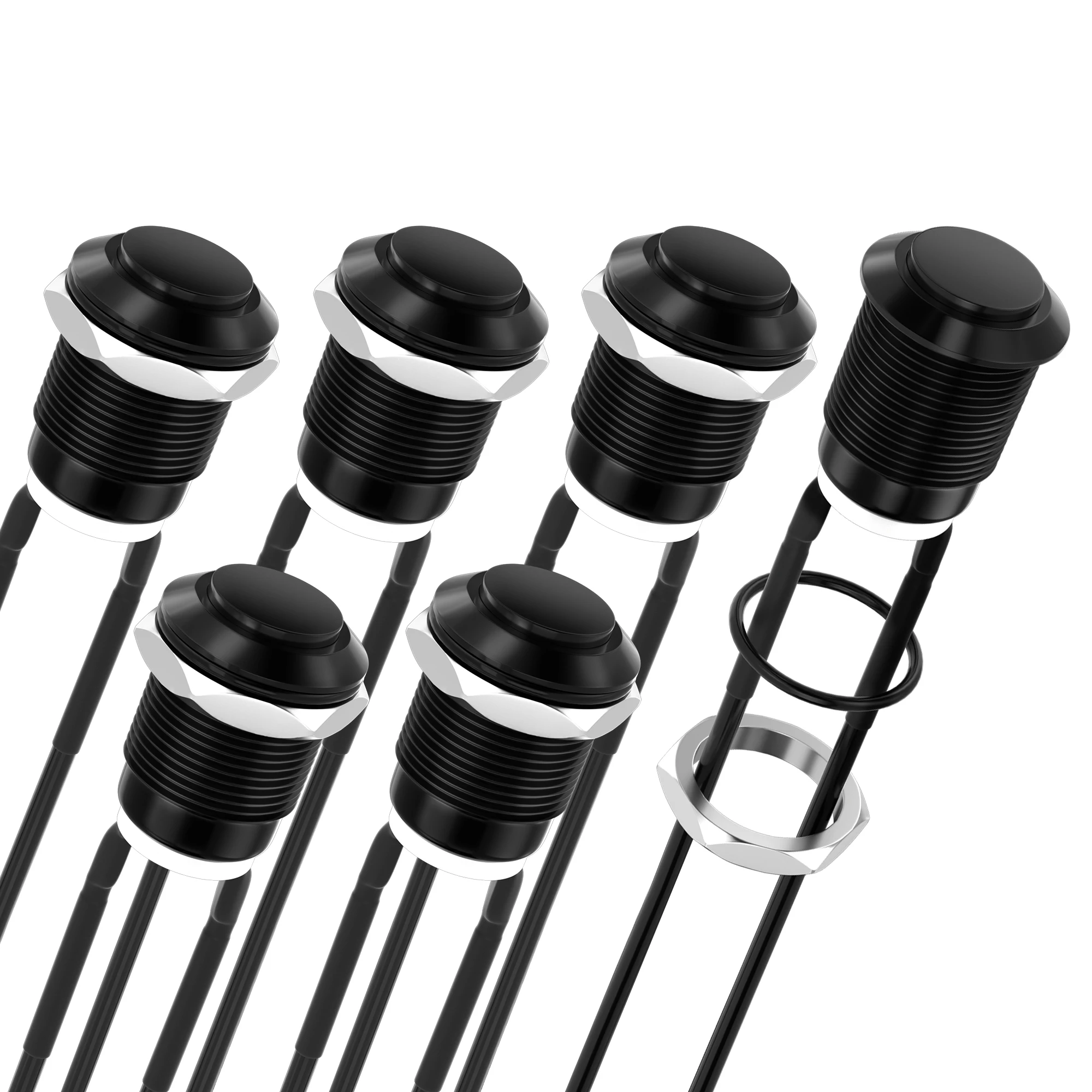 6PCS 12mm Momentary Push Button Switch 12V Black Waterproof Pushbutton Switch 2 Pin Pre-Wired Normally Open for Automotive Car