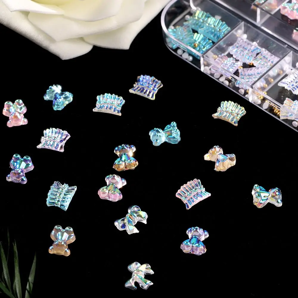 Nail Art Design Bow DIY Charm Manicure Set Multi Shaped White Flower Nail Art Charms Jelly Bear Shape Nail Art Rhinestones Kit