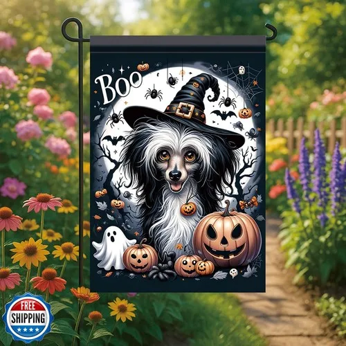 Saoplasa Halloween Garden Flag Chinese Crested Dog Flag 12x18 Inch Boo Pumpki JJE DDI GGX