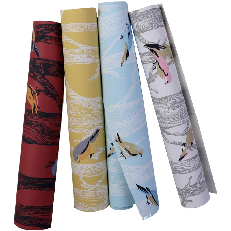 Nordic Modern Simple Non Woven Fabric Red Bird Tree Birch Wallpaper for Living Room Bedroom Accent Wall Red Wallpaper