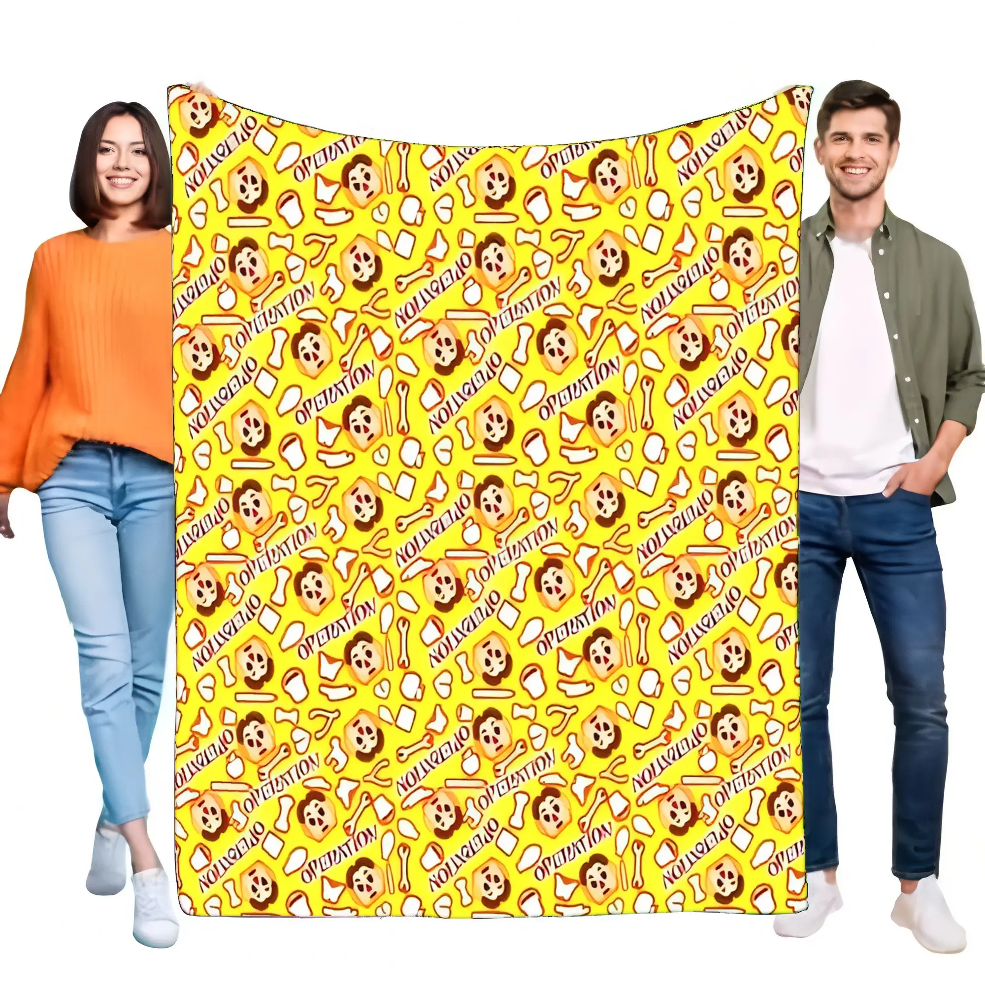 Manta con caras de león amarillo brillante con patrón de comida juguetona y sin plátano, sin texto de maní, acogedora y suave para cama o sofá, Perfec