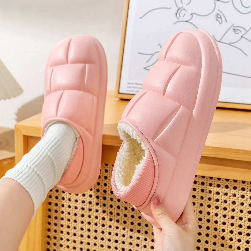 New Couple Winter Warm Waterproof Soft Lithe Fluffy Slippers For Women Men Wrap Heel Antiskid Ladies' Home Casual Cotton Shoes