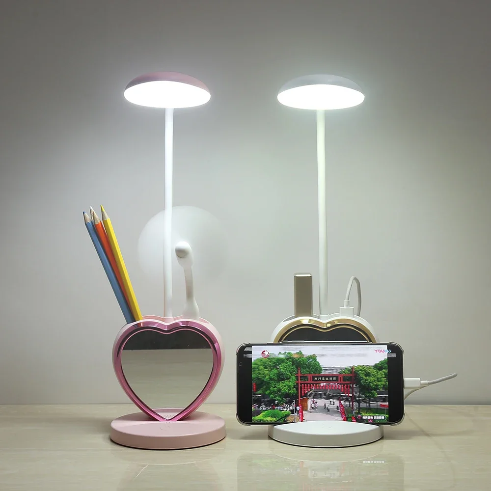 

LED Table Lamp Learn Eye Protection Dimmable Heart-shaped Mirror Light Multi functional Night Light Student Dormitory