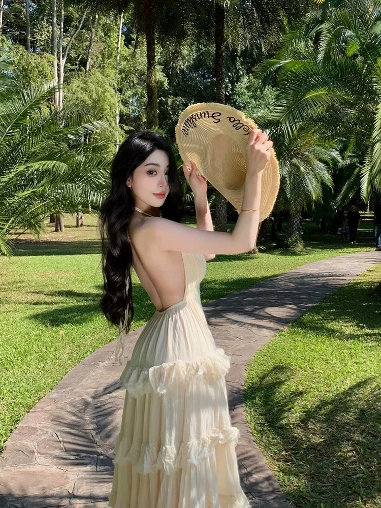 

Французский Sle V-Ne Hanging Ne Long Dr Женская летняя газовая юбка Vaion Coastline трапециевидной формы макси Dr Осень Зима