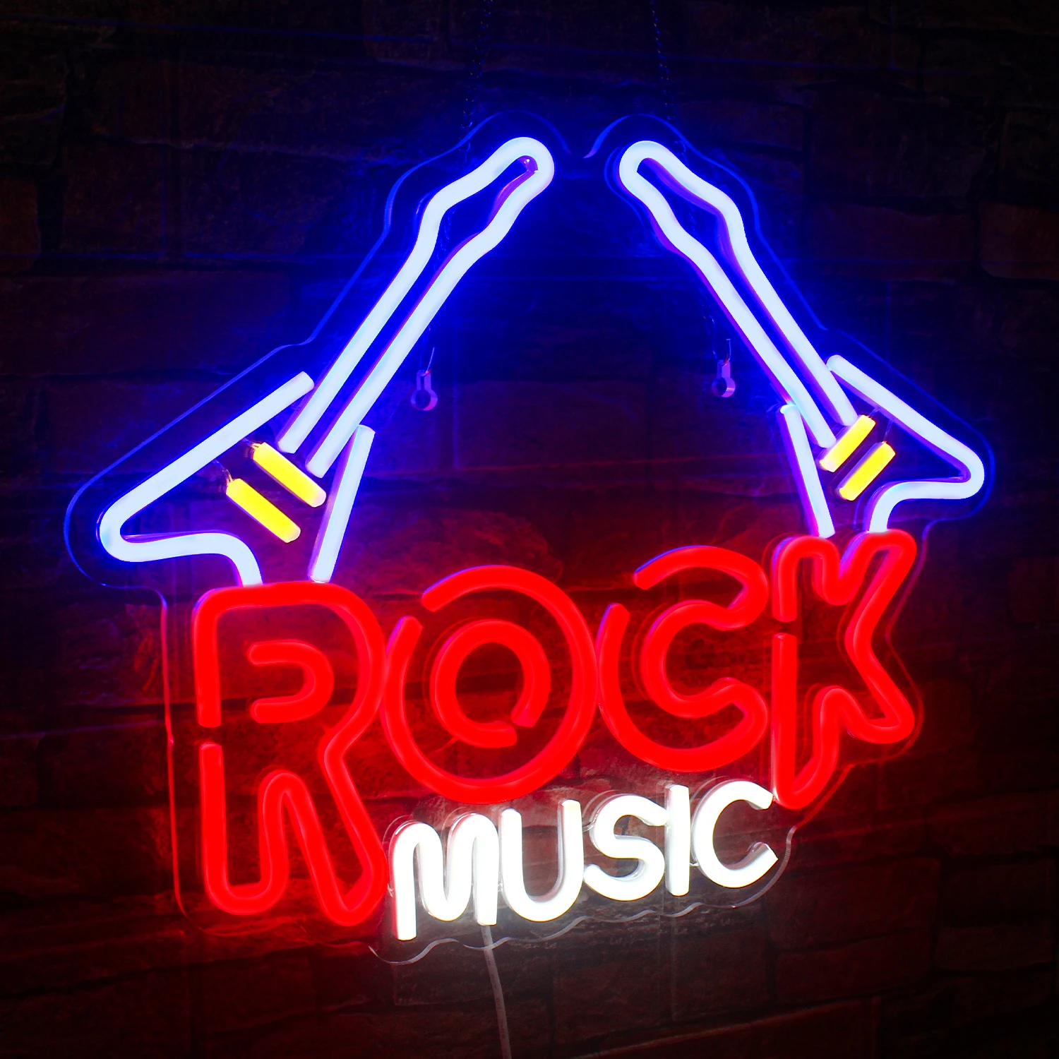 Rock Music Neon Sign Guitar Neon Lights Signs Live Music for Music Studio Rock Music Concert Bar Club Wedding Party Neon Decor