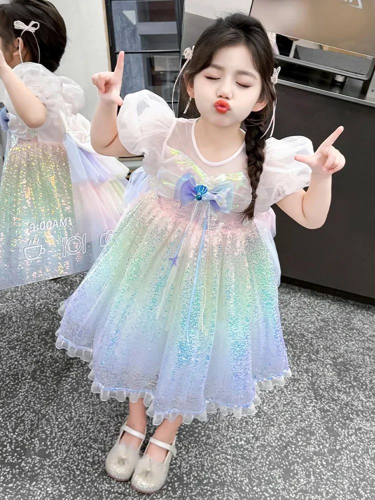 

Юбка принцессы «Русалка» с блестками для девочек с пузырьками, материал «Я», весенне-осенний сезон, подходит для детей