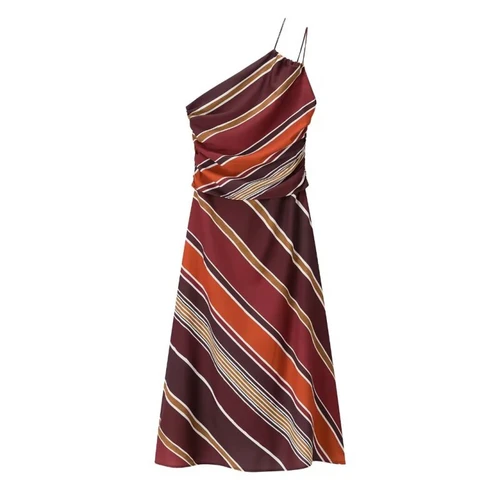 Vestido con cuello asimétrico a rayas para mujer, ropa de calle informal elegante sin mangas, vestidos elegantes a la moda para mujer