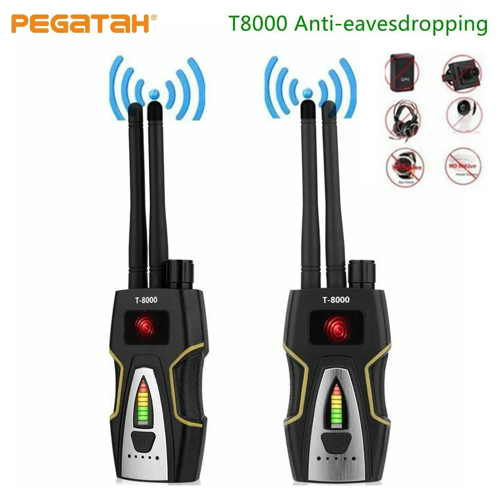 PEGATAH Anti Candid Camera Detector Dual Antenna RF Signal Detect GSM Audio Finder GPS Tracker Scan Detector Anti-spy Bug T-8000