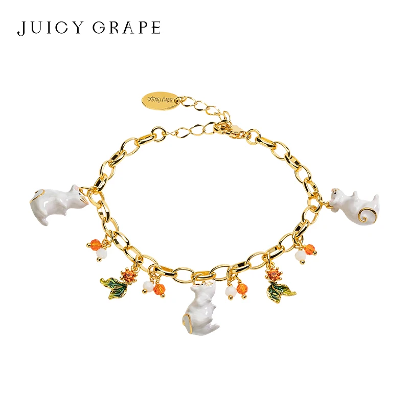 

Juicy Grape White Mouse Bracelet Adjustable Animal Braceles Handmade Enamel Bracelet Plated 18k Real Gold Party Gifts for Women