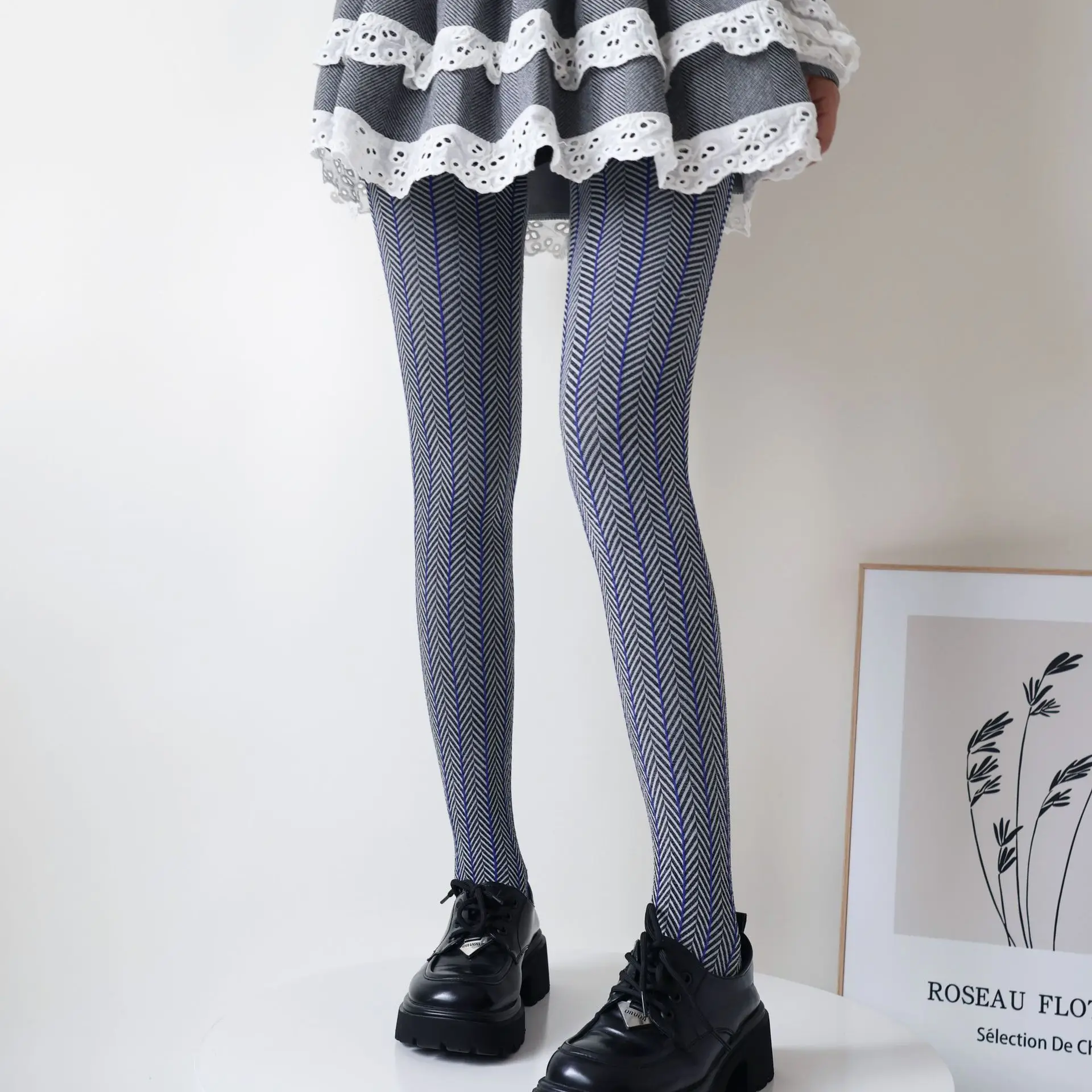 

Autumn Contrasting Striped Women's Pantyhose Medium Thickness Cotton Arrow Lines Vertical Stripes Hottie Lolita Outerwear Tights