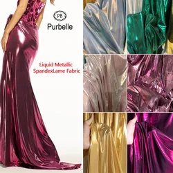 Burgundy Liquid Metallic Spandex Lame Fabric for Dresses Leggings Background Decoration Clothing Designer Material By Meters