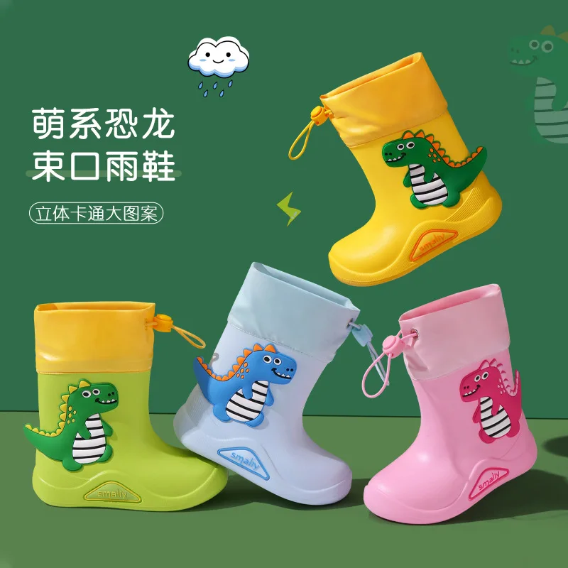 Children's Rain Shoes Rubber Cartoon Dinosaur Rabbit Cute Boys and Girls' Waterproof and Anti Slip High Barrel Rain Boots