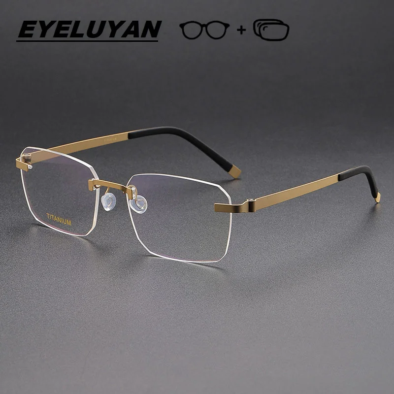 نظارات EYELUYAN للرجال بدون إطار مع وصفة طبية 2025 نظارات قصر النظر البصرية الجديدة عالية الجودة من التيتانيوم النقي