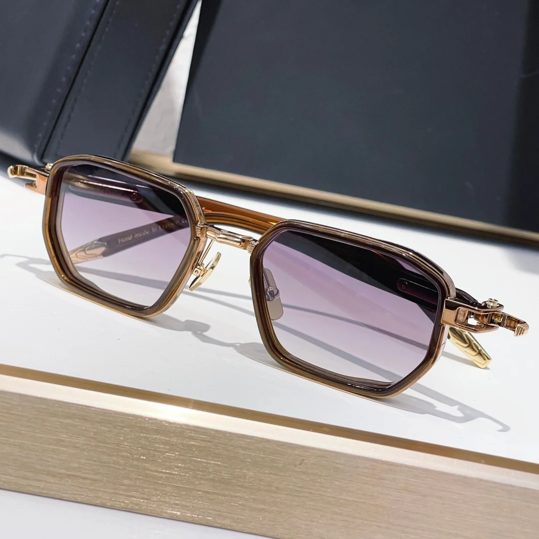 MILES Sunglasses Man Woman, Premium Handcrafted Hexagon Acetate Gold Metal Frame Gradient Purple Lens UV400 Unisex Eyewear
