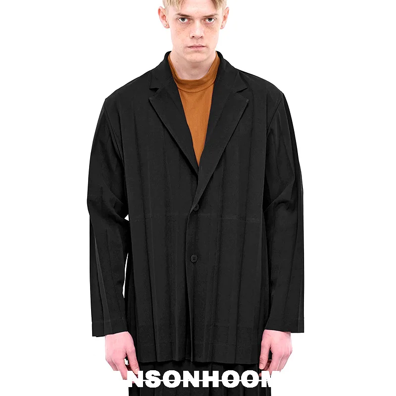 ISSEY Minimalist Collection High-end Single-button closure Miyake-inspired wide-pleated casual origami blazer for summer