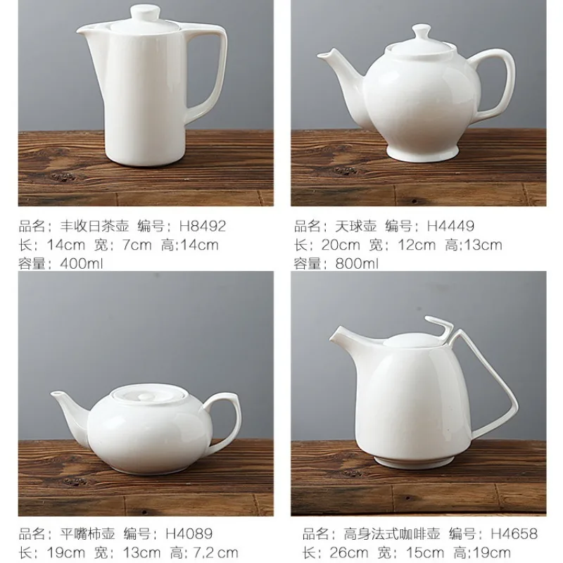 Pure White Shaped Ceramic Kettle Porcelain Coffee Pot Hotel Bar Decoration Teapot Restaurant Table Setting Household Drinkware