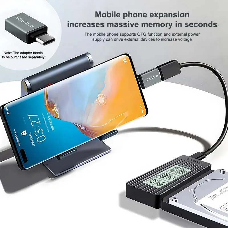 

USB to SATA Adapter Cable External Converter for SSD HDD Compact Design with Digital Display Data Transfer