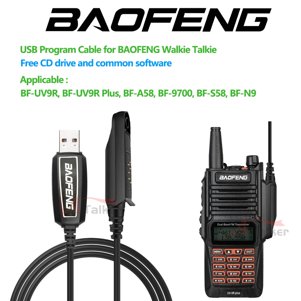 Оригинальная рация Baofeng UV9RPlus, USB-кабель для программирования с драйвером CD