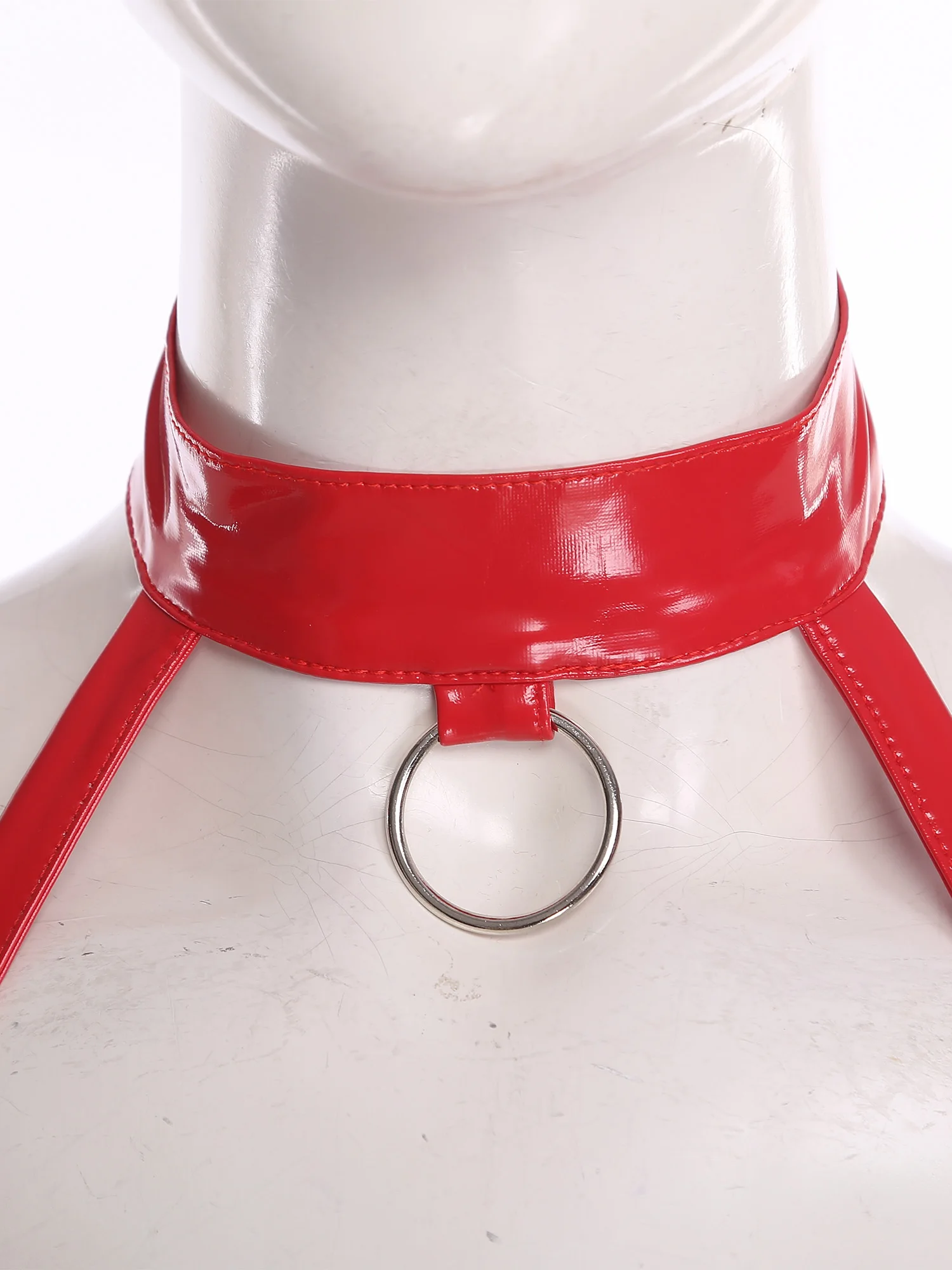 

Womens Glossy PU Bra Top Cupless Halter with O-ring Floral Lace Hollow Bra Cage Lingerie for Nightclub Raves Themed Party