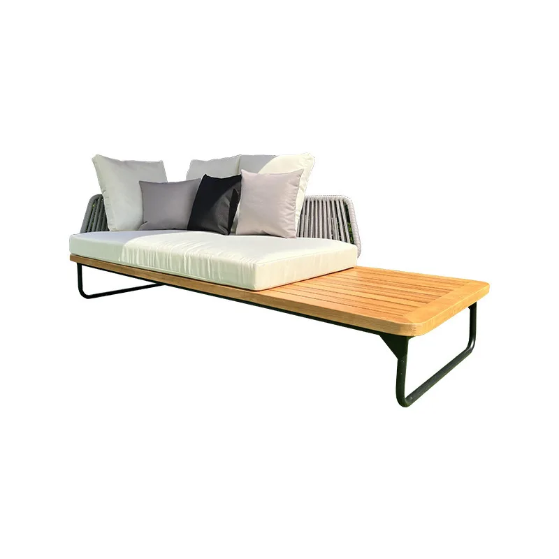 Outdoor furniture courtyard rooftop solid wood tables and chairs, villa rope stool leisure waterproof and moisture-proof teak