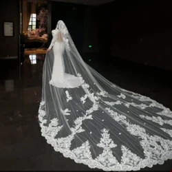 Catedral Lace Applique Véus De Noiva com Pente, Marfim Branco Champanhe, Velo De Novia, Acessórios do casamento