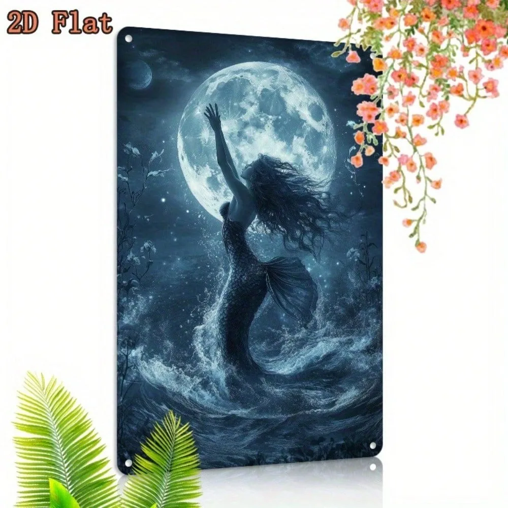 

Vintage Mermaid Moon Retro Tin Sign 8x12 Inch Art Deco Metal Wall Decor for Ramadan 2026 & Valentines Day Party Home Office