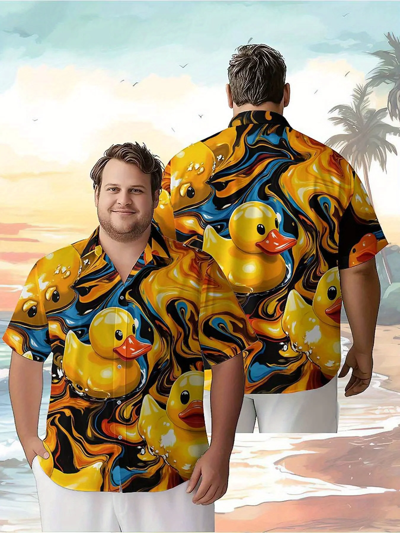 

Men's Plus Size Hawaiian Shirts Colorful Rubber Ducks pattern,New in Summer Fashion Tops,Hip Hop Rock Streetwear